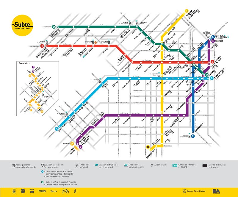 Mapa do metrô de Buenos Aires - Argentina