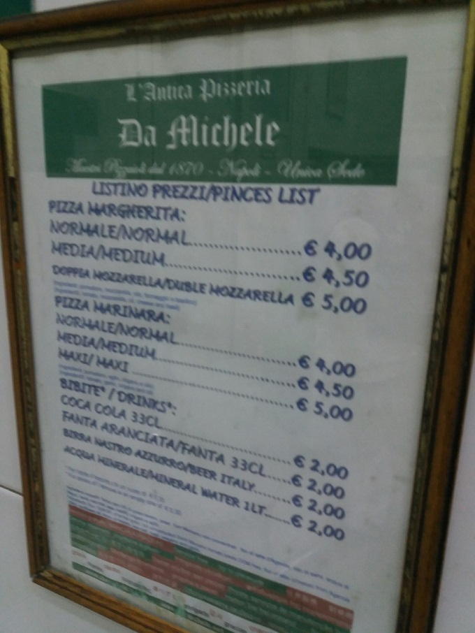 Preço das pizzas em Nápoles